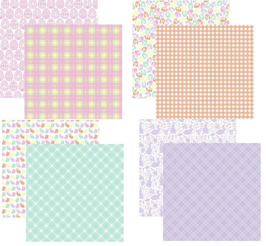 Bunny Hop Pastel Plaid - 12x12 Scrapbook Paper Assortment Set