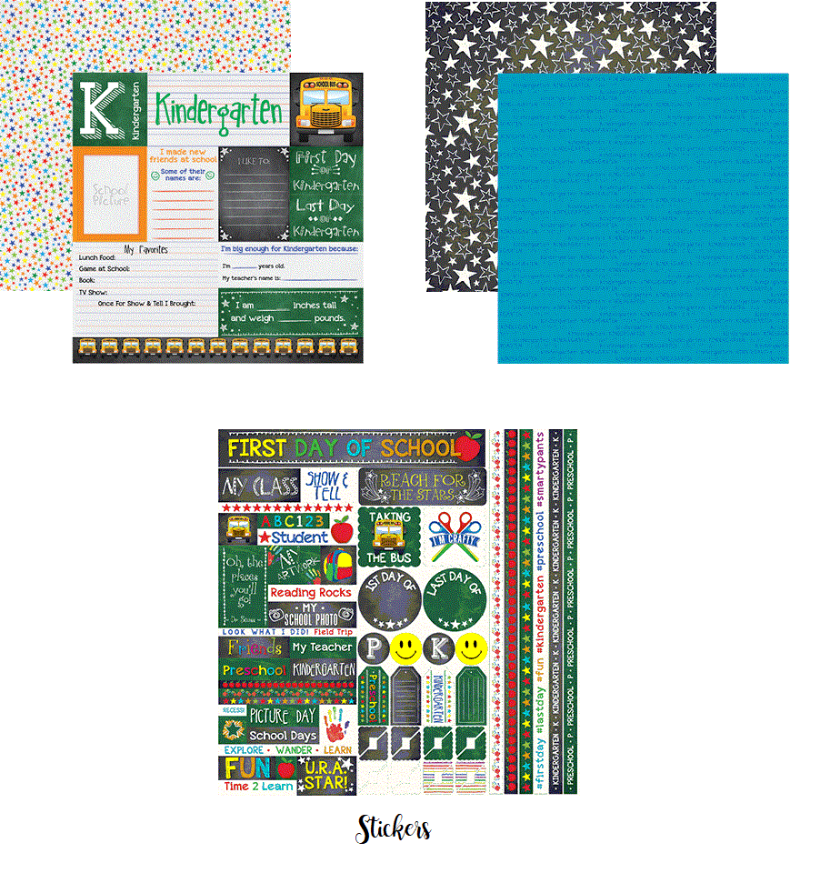 Kindergarten Scrapbook Papers and Stickers Set