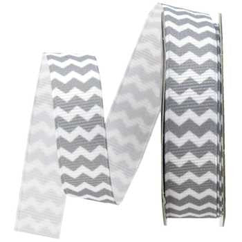 5/8in Gray and White Chevron Grosgrain Ribbon - 5 Yards