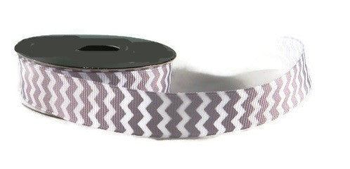 5/8in Gray and White Chevron Grosgrain Ribbon - 5 Yards