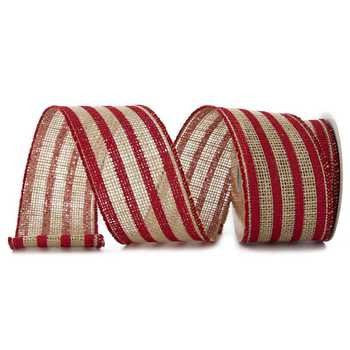 Red Striped Printed Burlap Ribbon - 5 Yards