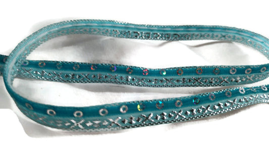 Aqua Velvet Sequin Ribbon 5 Yards