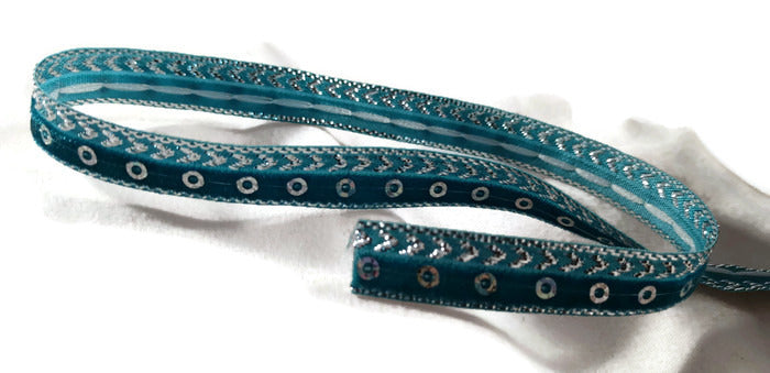 Teal Velvet Sequin Ribbon - 5 Yards