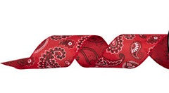 Red Bandana Cowboy Wired Ribbon - 2.5" - 3 Yards