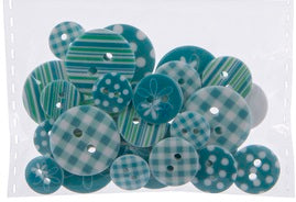 Patterned Buttons Assortment - Blues - 28pc