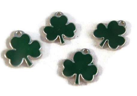 St Patricks Day Shamrocks Clover Enamel Charms Set of 4