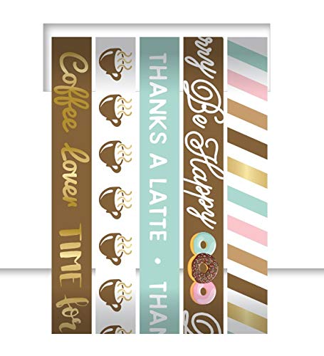 Coffee Lover Washi Tape - 5 Skinny Rolls