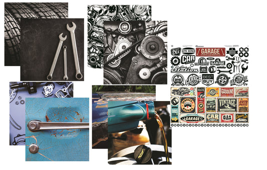 Reminisce Garage Life Scrapbook Papers and Stickers Set