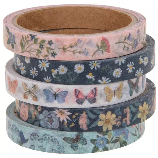 Wildflowers and Butterflies Washi Skinny Tape Assortment - 5 Spools