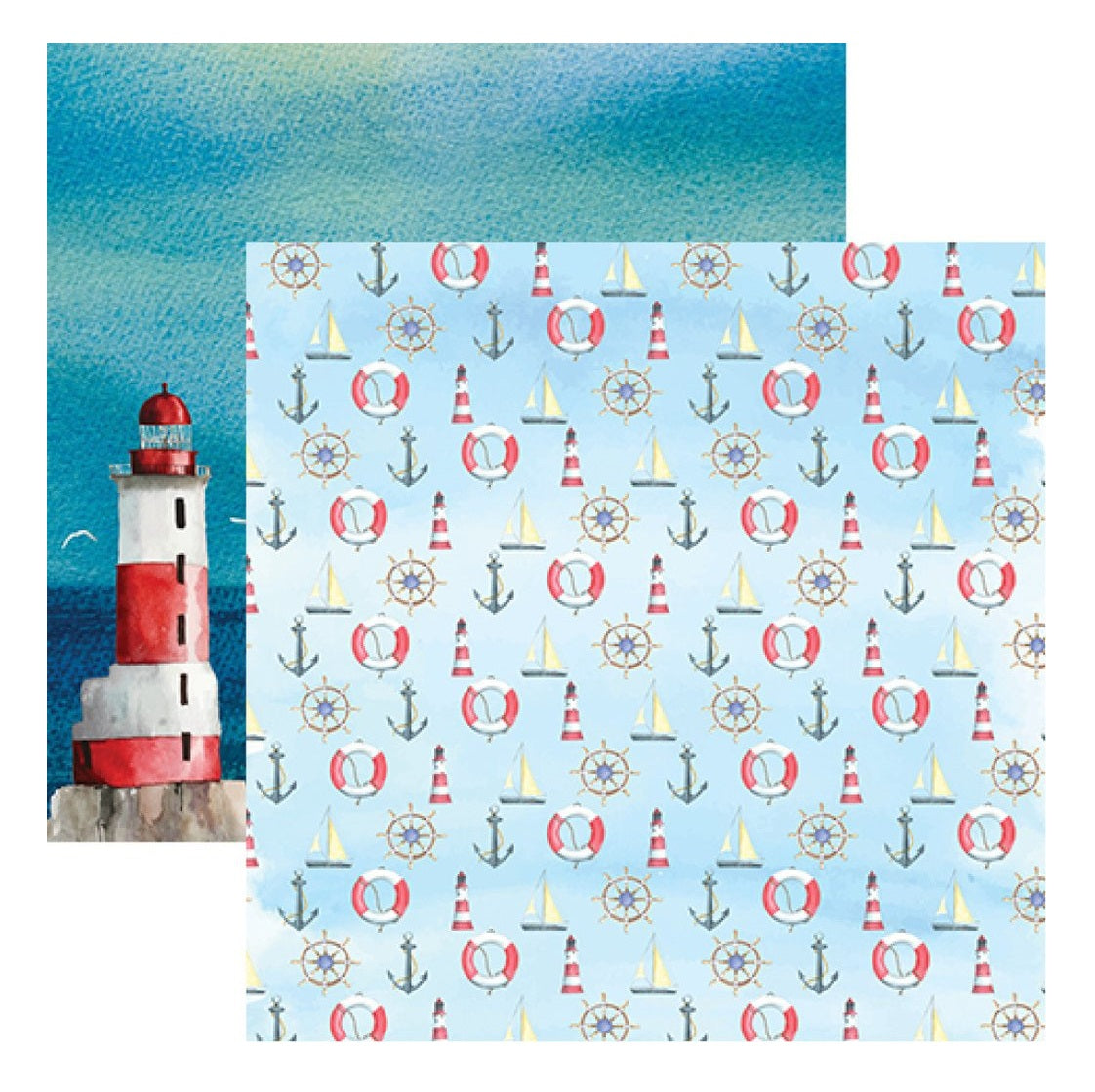 Watercolor Nautical - Seaside 12x12 Scrapbook Paper